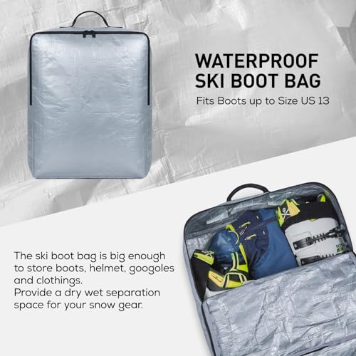 TOURIT Rolling Ski Bag and Ski Boot Bag Combo - Fully Padded Ski Bag with Wheels for Air Travel, Water-Resistant 900D Oxford Fabric, Foldable Wheeled Ski Bag Holds 2 Pairs of Skis (195cm) - Black