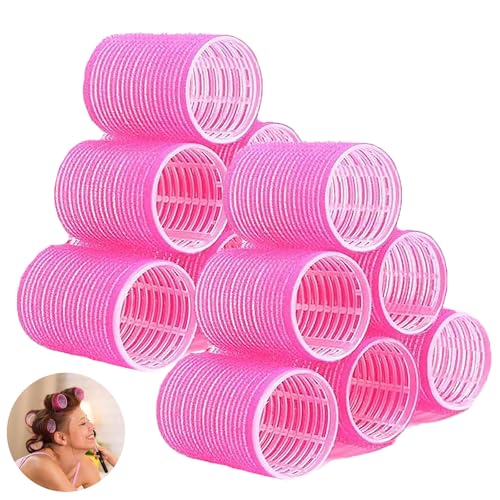 12 PCS Curlers Rollers, Hair Rollers, Rollers for Hair, Rollers for Hair Volume, for Long Medium Short Hair, Salon Home DIY Hairs Dressing(4.4cm Rose Red)
