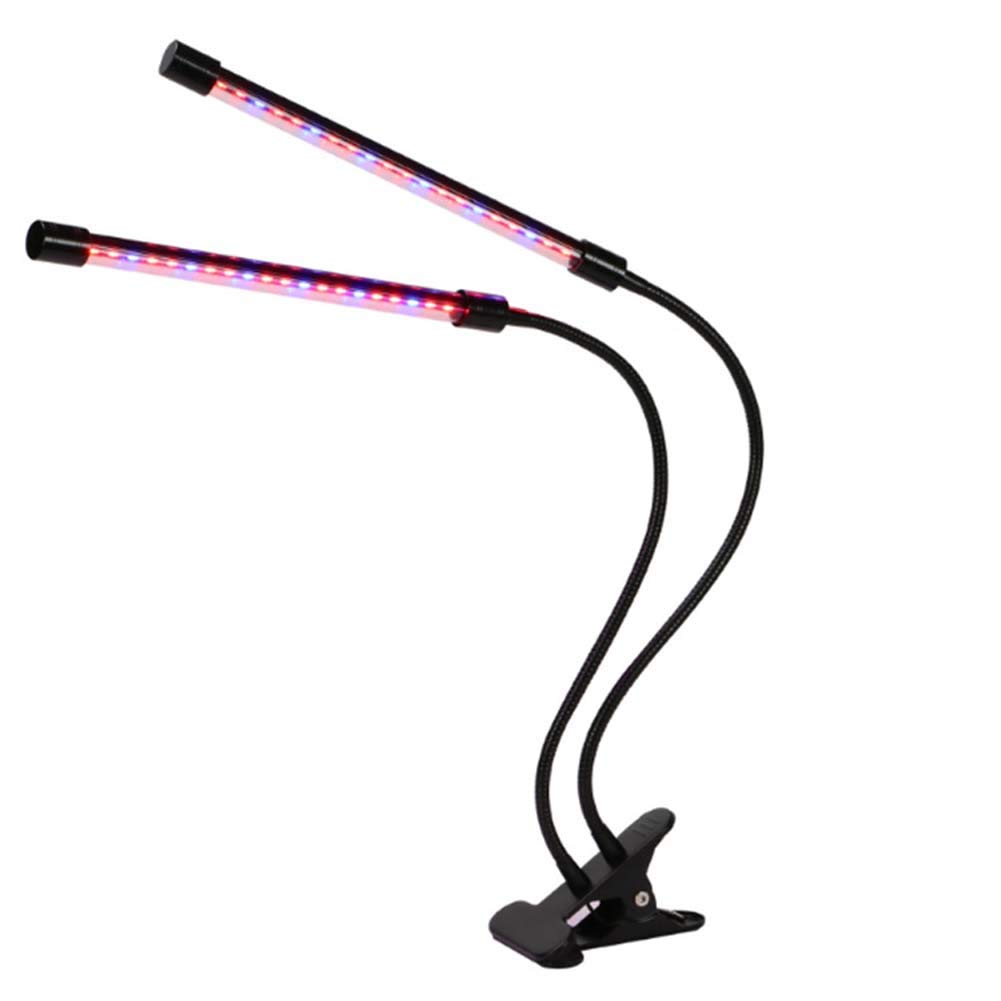 Luces de cultivo LED, lámparas de cultivo de plantas de doble cabeza de 18 vatios para plantas de interior, bombillas de espectro completo, cuello de cisne ajustable con clip de escritorio