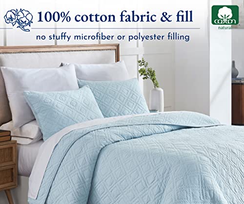 California Design Den Soft 100% Cotton Hand-Quilted Twin/Twin-Xl Quilt With Sham, Pure Cotton Fabric & Fill, Blue Quilt Twin 2 Piece Set, Pre-Softened, Diamond Pattern (Blue) #TOP2