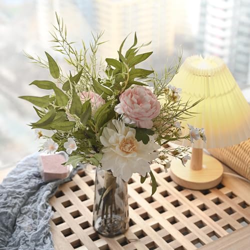 Artificial Fake Rose Flowers Plants Silk Flower Arrangements Wedding Bouquets Decorations with Plastic Leaves Stems Floral Table Centerpieces for Home Kitchen Garden Party Decor (P image 8