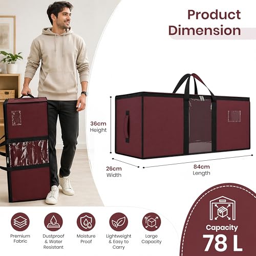 Image of Storite Jumbo Super-Size 78L Canvas Moisture Proof MultiPurpose Heavy Duty Storage Bag for Toys /Stationery /Blankets /Clothes /Moving Bag With Strong Reinforced Handles Rectangular Maroon(84x26x36cm)