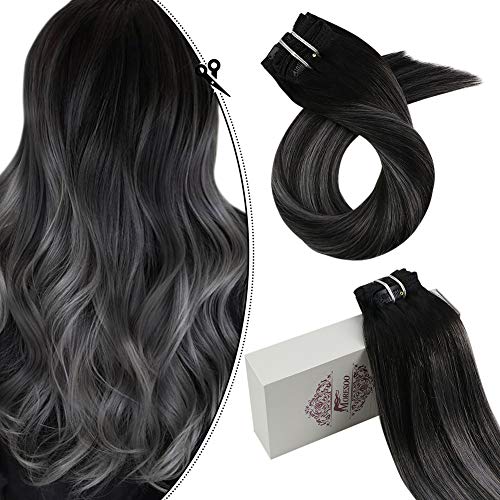 Moresoo 20 inch Clip in Real Hair Extensions Off Black #1B with Silver Clip on Lace Weft Hair Extensions 7 Pieces 100g/pack Clip in Human Hair Clip in Extensions Full Head