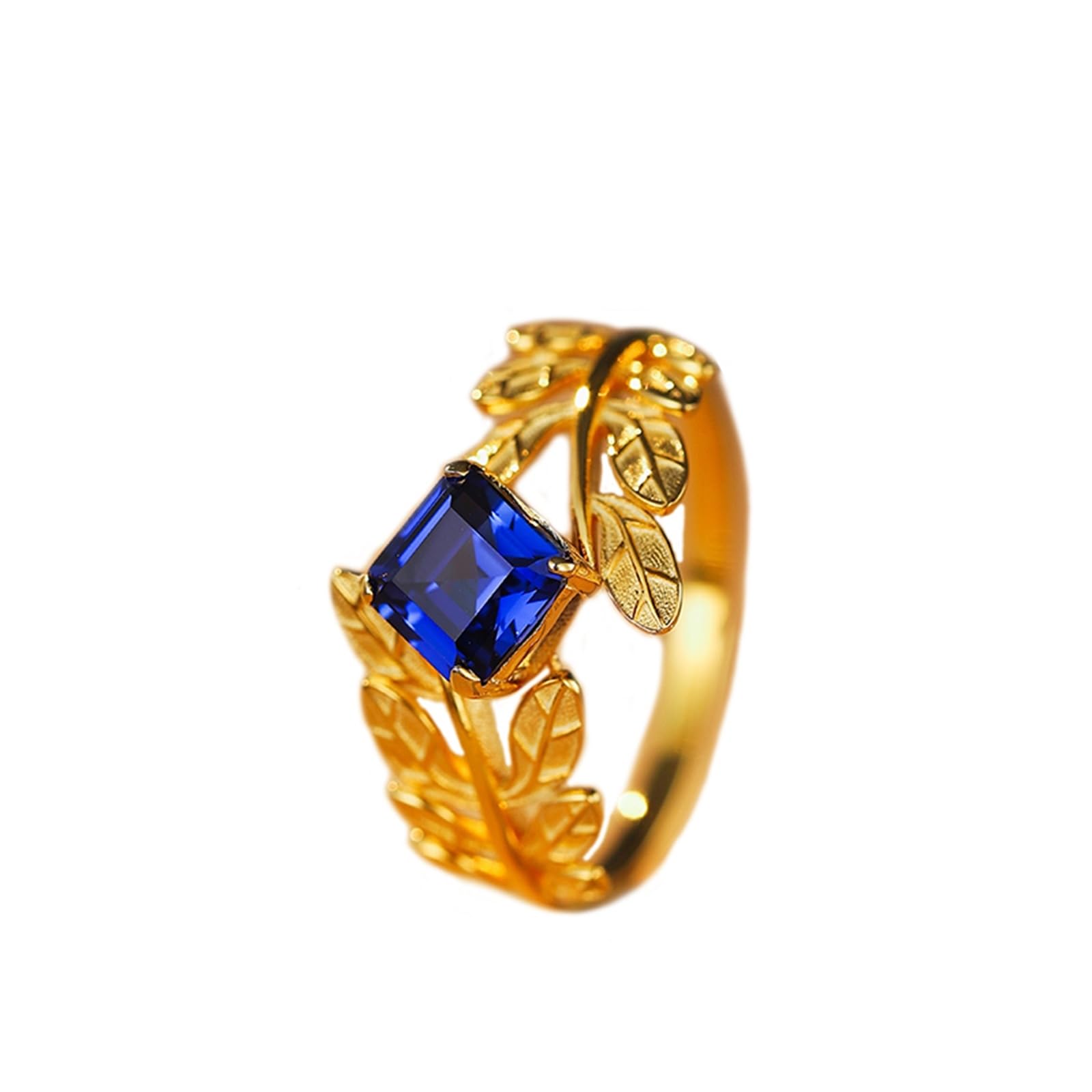 Alianzas de oro con zafiro creado de 1,5 quilates, elegante anillo de boda de oro real para mujer