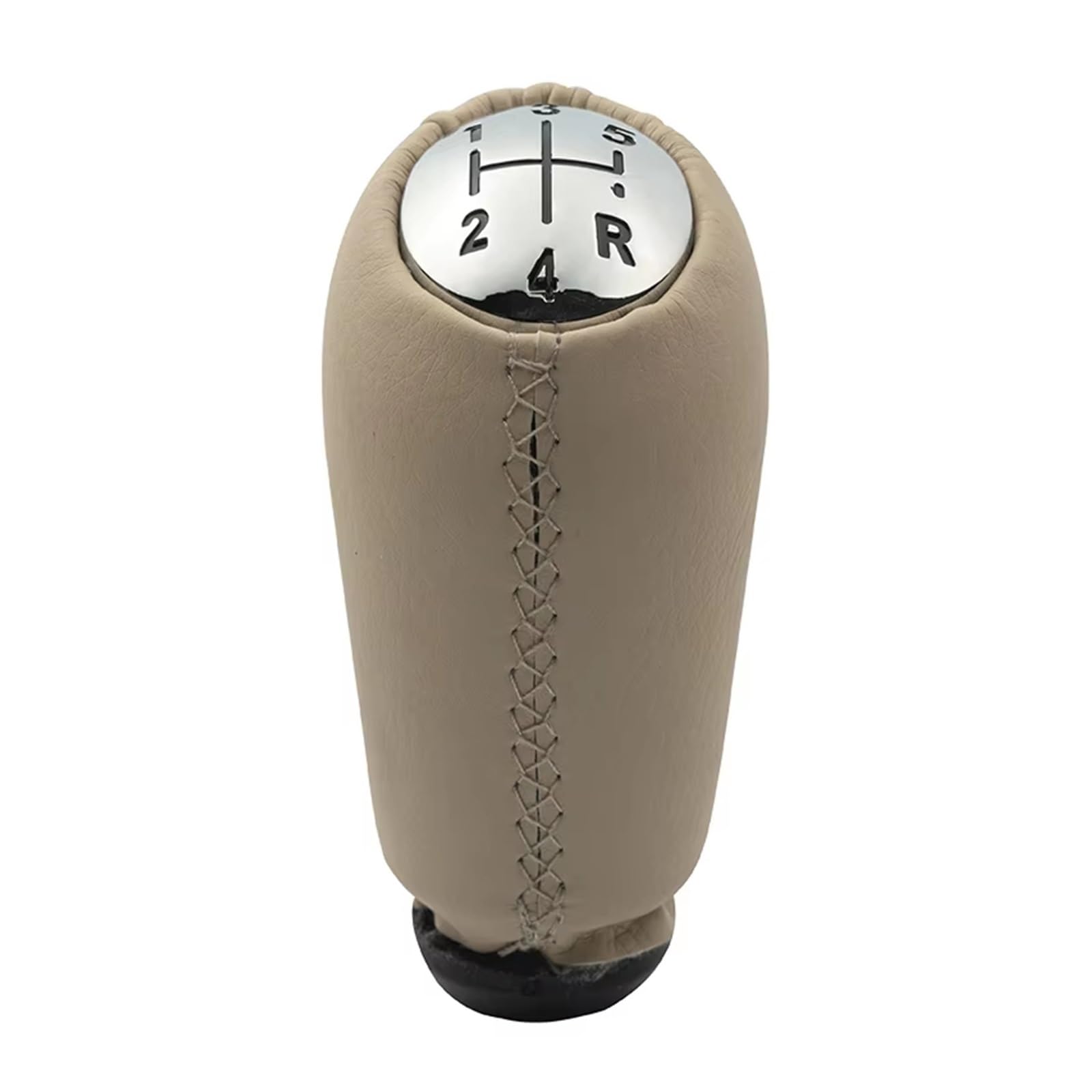 GHQFROP Transmission Gear Shift Knob for Clio 2 II for Megane for Kangoo Leather Gear Shift Knob Lever Shifter Gaiter Boot Cover Car Gear Stick Knob(Chrome Cap Beige)