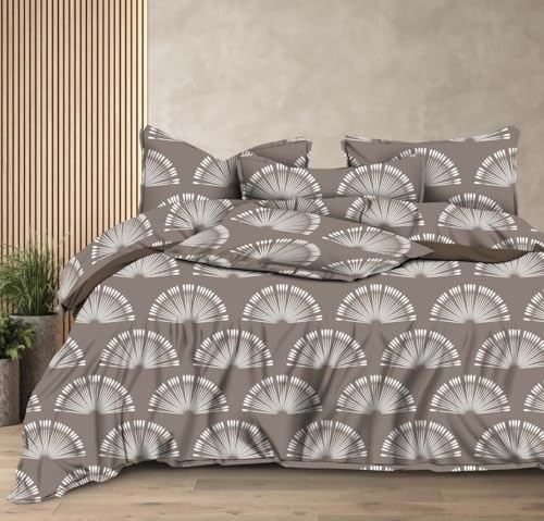 Image of Reversible AC Comforter Set with Matching Bedsheet & 2 Pillow Covers (4 Pcs Bedding Set) for Double Bed, Glace Cotton (200 GSM, 400 TC) Printed, Reversible, All Seasons, 90x100 Inches, D9