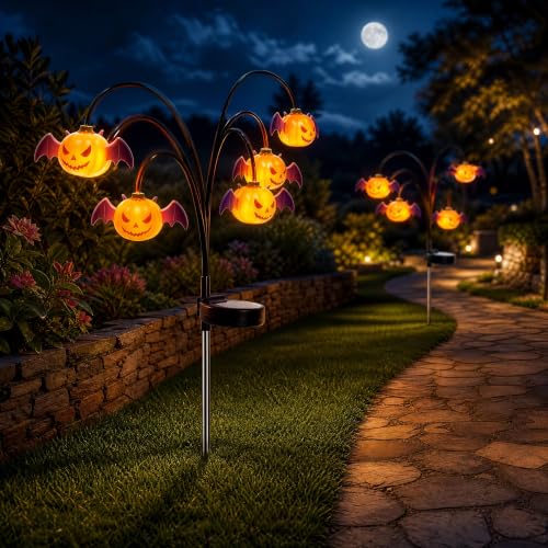 2 Pack Halloween Solar Lights Outdoor, Solar Pumpkin Stake Lights - image 2