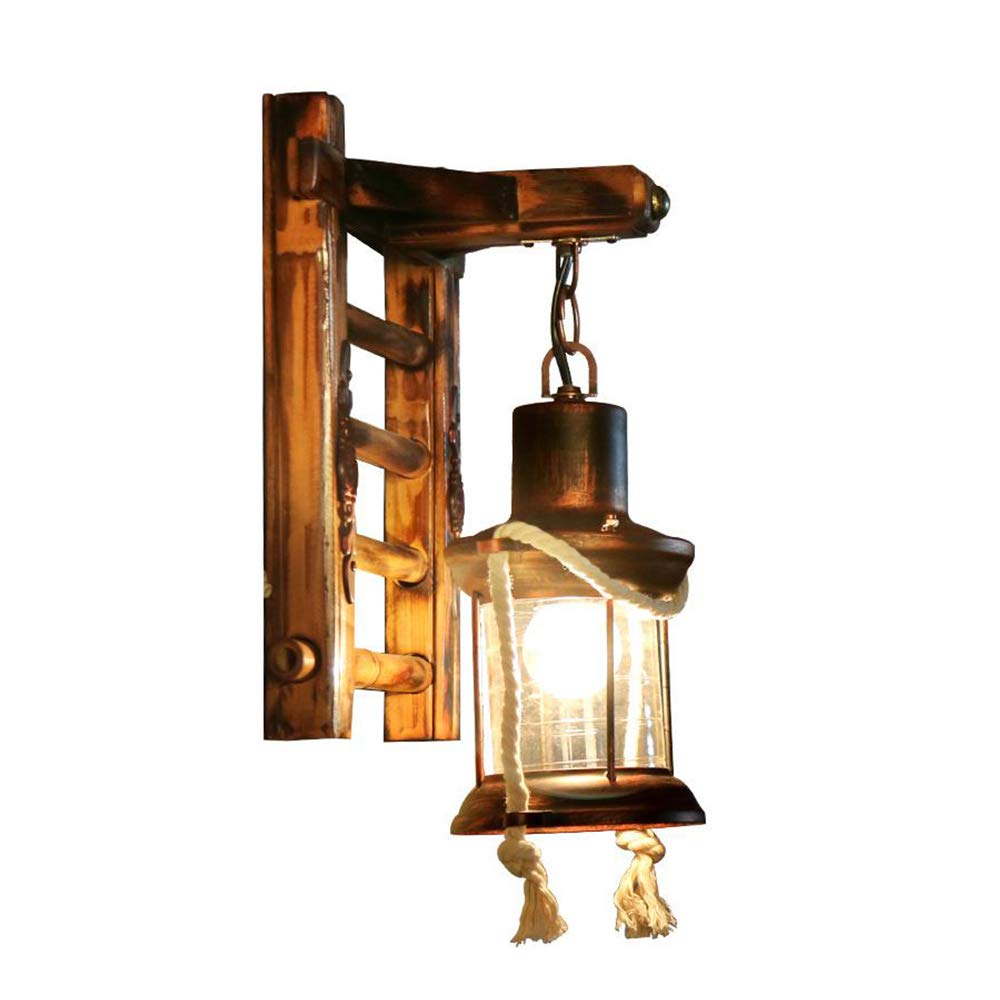 Massivholz Retro Lichter Rustikale Wandleuchte Wohnzimmer Wandlampe Schlafzimmer Wand Kreativ Gang Korridor Bar Cafe Laterne Vintage Glas Holz Treppe Design Wandleuchten Keine Lichtquelle