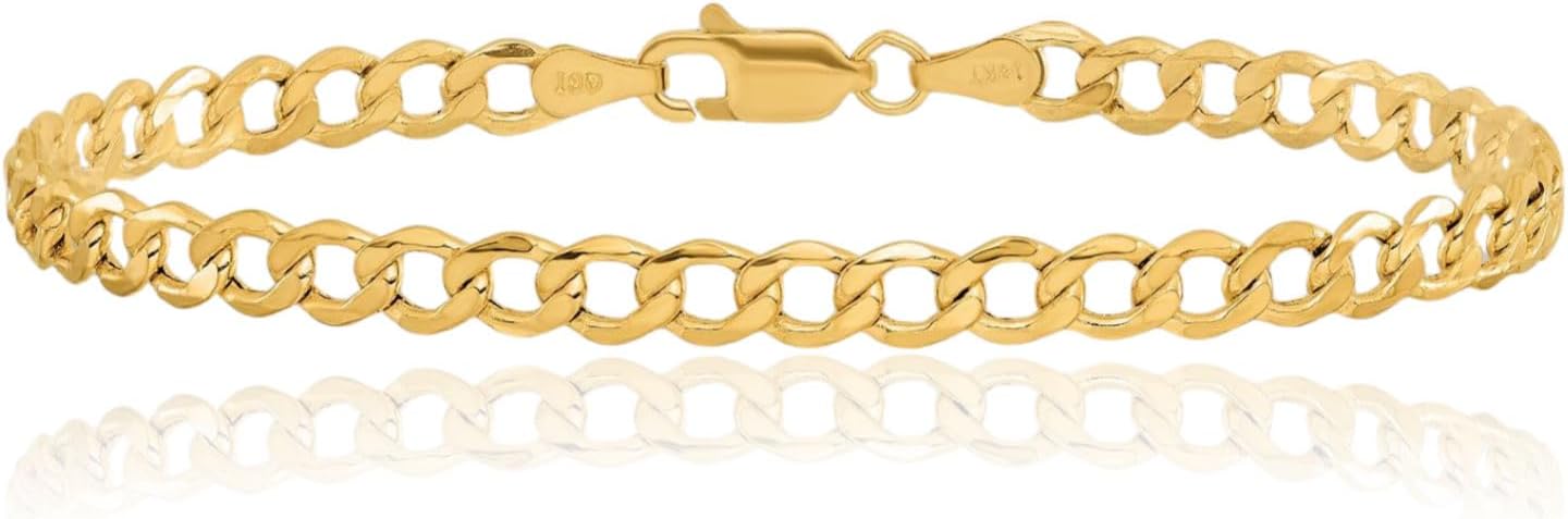 IceCarats 14K Solid Yellow Gold 3.7mm Curb Chain Flat Miami Cuban Link Bracelet Polished