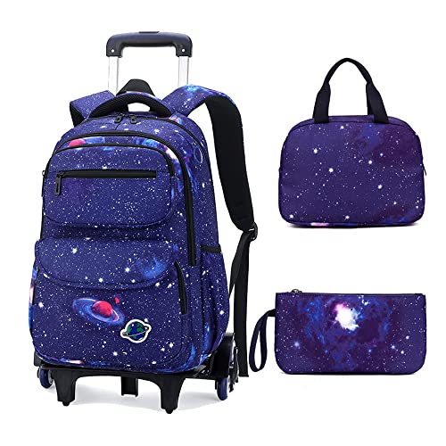 Rolling Backpacks for Boys Girls Trolley School Bags Starry-Sky Print Primary Middle School Boys Wheeled