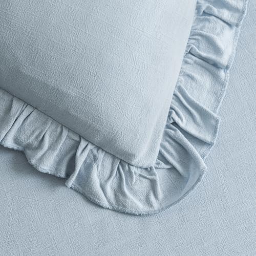 Image of Foindtower Set of 2 Decorative Linen Fringe Ruffle Throw Pillow Covers Soft Boho Farmhouse Cushion Cover Cozy Accent Retro Pillowcase for Couch Sofa Bed Living Room Home Decor,20x20 Inch,Sky Blue