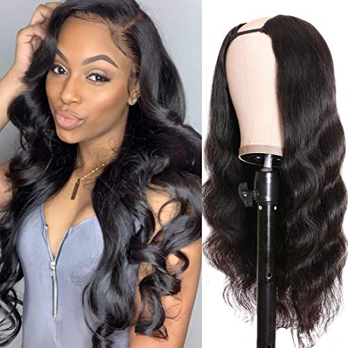 Nadula Hair 10A Brazilian Body Wave U Part Human Hair Wigs For Black Women, 100% Unprocessed Virgin Body Wave Half U Shape Wig Middle Part Upart Remy Hair Wigs 150% Density Natural Color (20inch)
