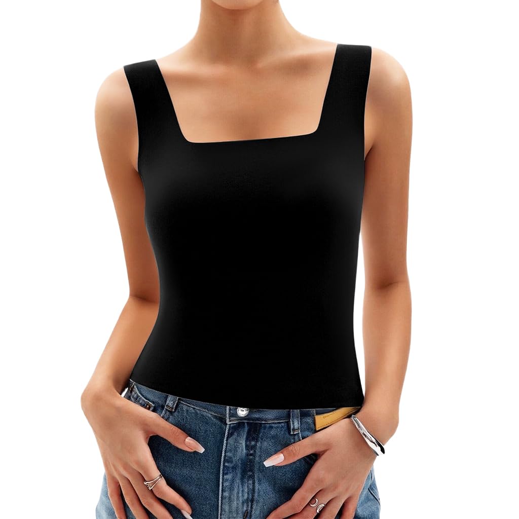 SANNIDHI® Womens U Neck Shapewear Built-in Bra Tank High Strechy Sleeveless Slim Fit Tops Camisole Workout Tops