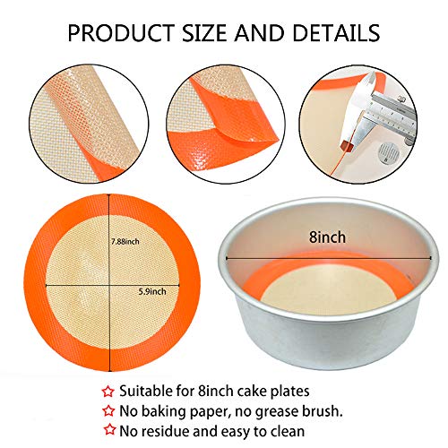 Round Silicone Baking Mats For 8 Inch Cake Pan, Food Grade, Non-Stick, Reusable Silicone Mat For Baking Pan For Bread/Tortilla/Macaron/Pastry/Pie/Bun Or 9 Inch Pizza Pan, 2Pcs #TOP1