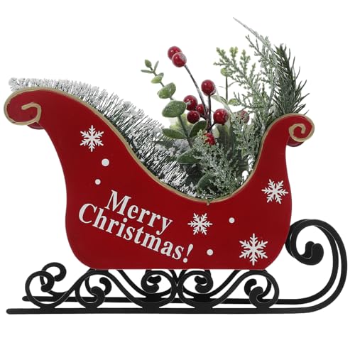 Traîneau de Noël en métal forgé rouge robuste pour centre de table festif