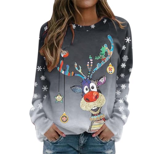 Pullover Damen, Weihnachtspullover Damen Lustige Weihnachten Ugly Christmas Sweatshirt Baumwolle Pulli Herbst Winter Sweater Weihnachtskostüm...