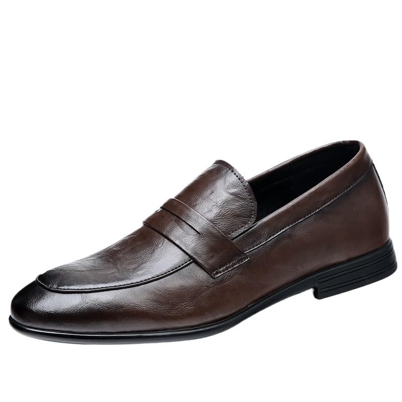 Men Dress Oxford Business Non Slip Block Heel Anti-Slip Shoe Burnished Leather Slip On Plain Toe Comfort Orthopedic