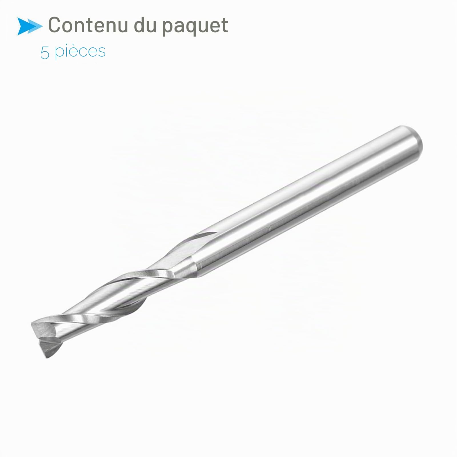 Fraises en Spirale, Tige de 1/8" 3 mm x 12 mm en Carbure Monobloc à 2 Cannelures CNC Fraises – (Applications : pour Contreplaqué, Bois Dur, Plastique), 5 Pièces