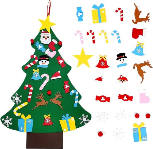 Árbol de Navidad de Fieltro para Niños, XiXiRan Arbol Navidad Fieltro, Árbol Navidad Fieltro Pared, DIY Arbol de Navidad en Fieltro, Cierre de Velcro, Extraíble, 26 Piezas