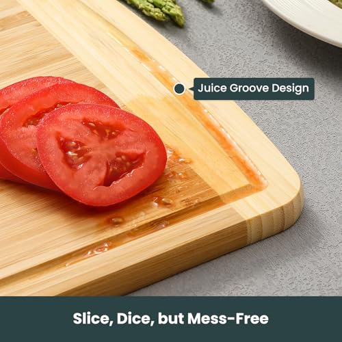 Hiware 3-Piece Extra Large Wooden Cutting Boards For Kitchen, Bamboo Cutting Board with Holder, Wood Cutting Board Set, Heavy Duty Chopping Board for Meat, Serving Tray Set- Two Tone Hiware 3-Piece Extra Large Wooden Cutting Boards For Kitchen, Bamboo Cutting Board with Holder, Wood Cutting Board Set, Heavy Duty Chopping Board for Meat, Serving Tray Set- Two Tone