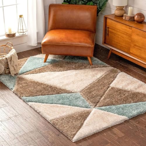 Image of RUG ERA Shaggy Carpet for Living Room 4X6 FEET Fluffy Rug for Bedroom Floor Modern Non-Slip Floor Mat & Galicha for Home Decor | Cozy Area Carpet (Beige -Sky)