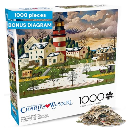 Buffalo Games – Charles Wysocki Twilight Sentinel 1000 Piece Jigsaw Puzzle for Adults, Americana Coastal Lighthouse Scene