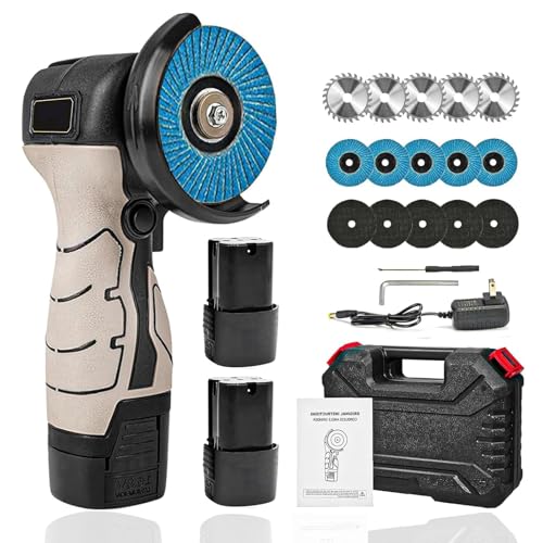 Brushless Cordless Angle Grinder Kit, Mini Electric Angle Grinding Tool with 2pcs 16.8V 2000mAh Batteries and 20-Cutting Discs, Power Angle Grinder for Wood Metal Stone Concrete