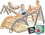 Kidiz® Klettergerüst Montessori 7in1 Spiel-Set mit Kletterbogen Rutsche Kletterdreieck aus Holz inklusive Kissen, Tafel & Lern-Uhr | Indoor Spielplatz für Kleinkinder ab 1 Jahr & Kinder bis 3 Jahre