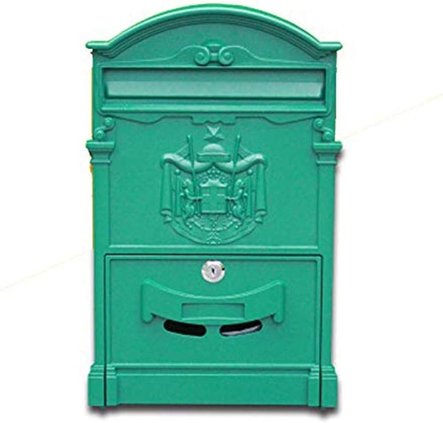 HBJWOV Outdoor Mailbox Retro Vintage European Aluminum Wall Mounted Mail Box Post Secure Letterbox Outside Mailboxes with 8pcs Writing Stationery Paper and 4pcs Envelopes(Black)