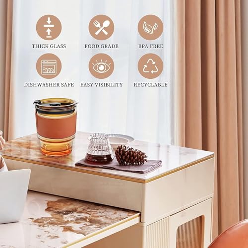 Image of Glass Coffee Cup with Straw & Lid, Anti Skid Leather Sleeve Grip Handle Tumbler Mug for Hot & Cold Beverages,Tea Coffee Smoothies Juice 400ML(Set of 1)