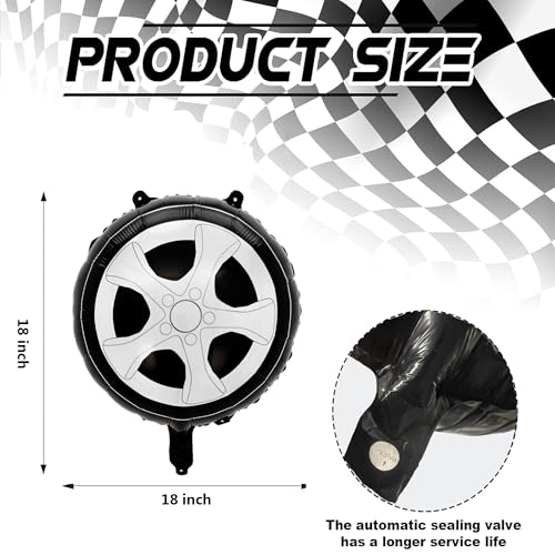 Image of 6 Pcs Race Car Tire Balloons 18 Inch Wheel Tire Balloon Black | Race Car Party Decorations Racing Theme Boys Birthday Party Decoration Supplies