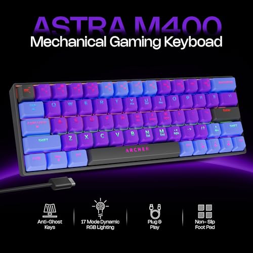 Image of Archer Tech Lab Wired Mechanical Gaming Keyboard| 60% Compact, 63 Keys+ 26 Anti-Ghosting, Blue Switches Tactile Feedback, 17 RGB Effects, 50 Million Clicks for Laptop Mac PS4 PS5 Xbox (Astra M400)