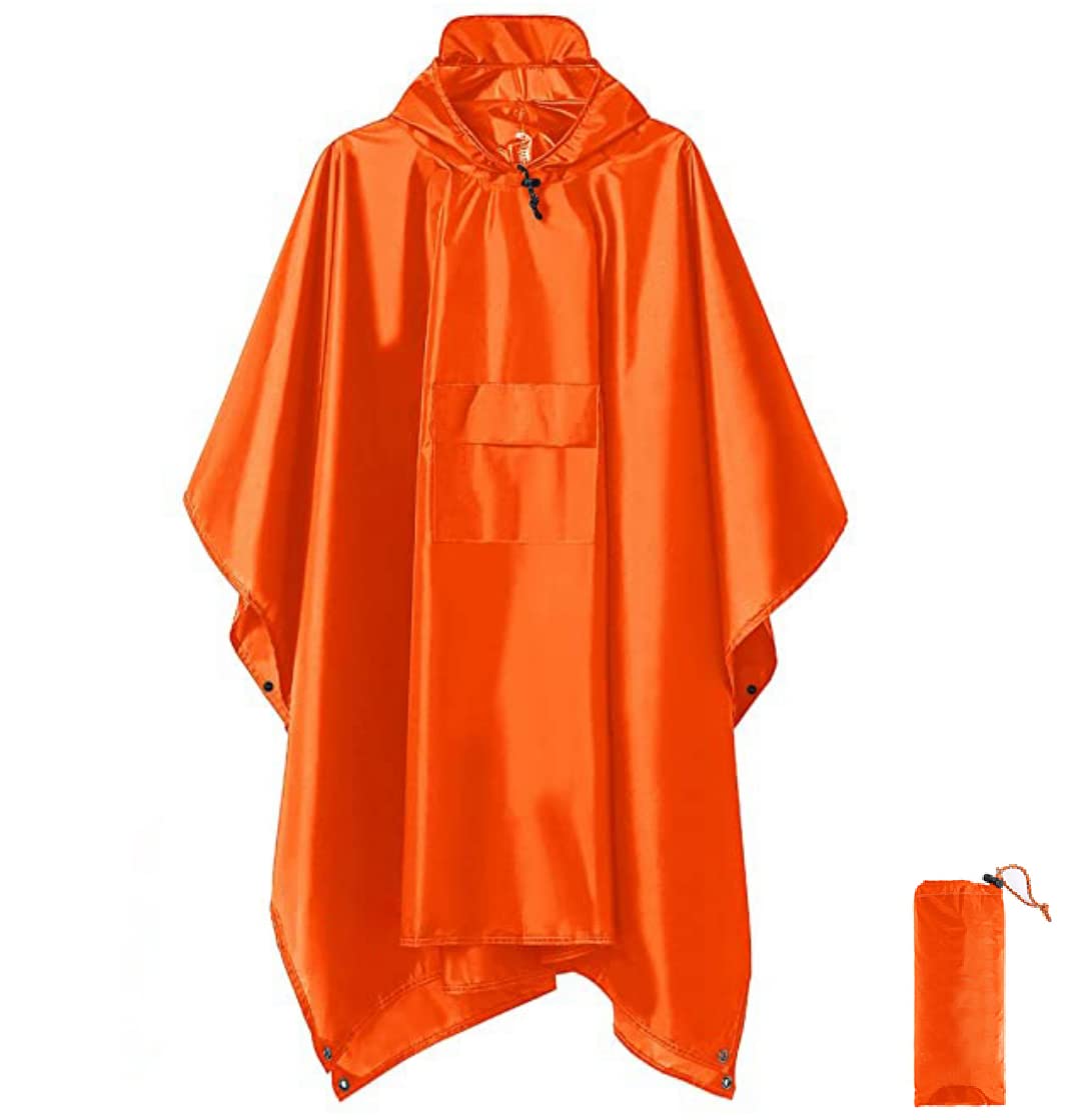 3-in-1 Outdoor Hooded Rain Poncho Waterproof Raincoat Jacket for Men Women Adult, Lightweight Raincoat for Hiking Camping Emergency (orange)