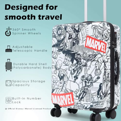 Image of NOVEX Marvel Original Avengers Kids Trolley Bags for Travel | Black, 18-Inch Polycarbonate Luggage | Kid Spinner Luggage /Suitcase with 4 Wheel - 360 Rotating | Unique Bags for Cute Kids
