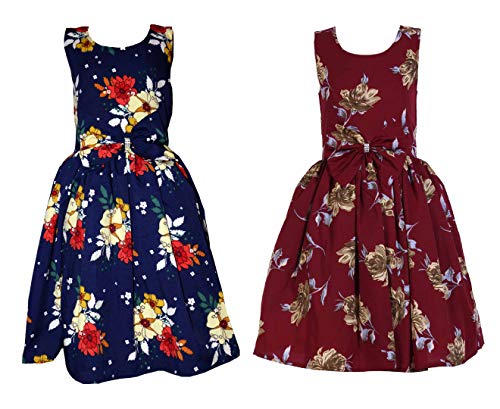 Image of Casual Frock for Baby Girls,Blue Printed and Olive Printed,Pack of 2