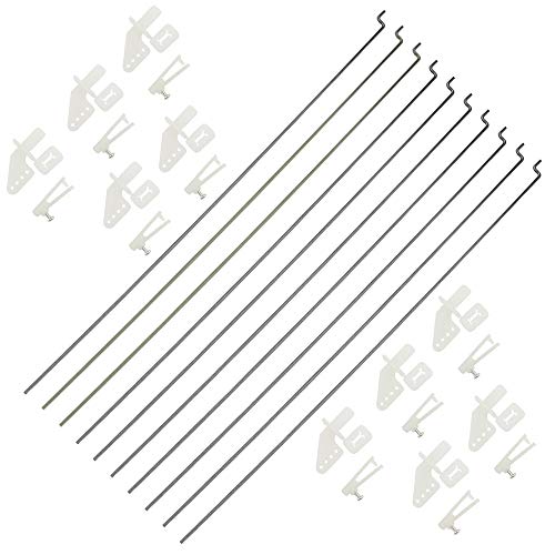 WMYCONGCONG 10 PCS 1.2x210mm Steel Pushrods Parts + 10 PCS Nylon Micro Control Horns 21x11mm 4 Holes for RC Airplane Plane DIY Parts