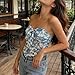 Women Floral Lace Tube Top Sexy Strapless Backless Sheer Bandeau Tops Y2k Going Out Tank Tops Summer Clothes Sky Blue-M