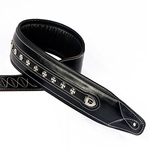 YUEKO Guitar Strap Leather Straps For Acoustic Electric Guitar Bass with Metal Rivet (2", black guitar strap)