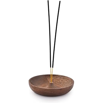 SAMHITA Round Wood Incense Tray Incense Plate Holder Ash Catcher for Home Decoration Home Office Club Aromatherapy 5 x 5 x 1 inch