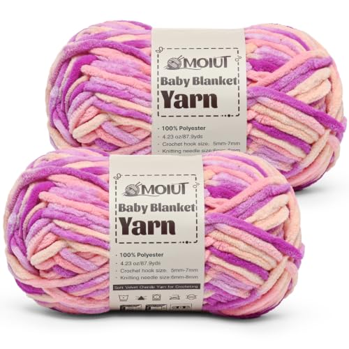 Image of Fluffy Chunky Yarn for Crocheting, Chenille Crochet Yarn 6 Super Bulky, 2 Pack of 87.9 yds /4.23 oz Baby Blanket Yarn, Soft Velvet Yarns for Knitting Amigurumi&DIY Crafts /Hats /Socks(2 Pinkish Purple)