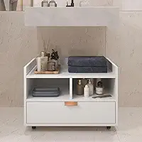 Gabinete Para Banheiro Armário Organizador Com Gaveta e Rodízios Cobreado Berlim (Branco)