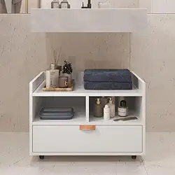 Gabinete Para Banheiro Armário Organizador Com Gaveta e Rodízios Cobreado Berlim (Branco)