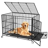 GarveeHome 49' Heavy Duty Metal Dog Crate - Escape Proof Kennel with Wheels, 3-Door Large Dog Cage & Removable Tray for Large and Medium Breed Dogs, Black