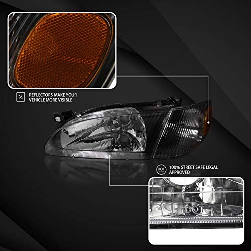 Autozensation Compatible With 1998-2000 Toyota Corolla Black Housing Clear Lens Headlights + Corner Lights L + R Pair Headlamp #TOP2