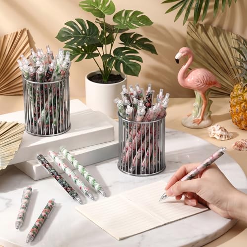 Image of Jetec 60 Pcs Flamingos Pens Bulk Summer Tropical Flamingos Party Favors Retractable Office Supplies Gift for Student Teacher Writing Journal Planning Notepad Desk Decor for Coworker Staff Birthday