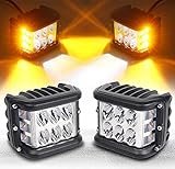 【Einzigartiges Design mit Cool DRL / Strobe-Funktion】: Doppelseitige LED-Module, mittlere 6-teilige Strahlerschalen erreichen einen horizontalen Strahl von 30 Grad und sorgen für mehr Licht nach vorne. 6 Stück zusätzliche qualifizierte LED-Chips auf beiden Außenseiten, optionales Tagfahrlicht und Blitzfunktion, goldgelbe Seitenlichter für geringe Blendung mit überragender Lichtleistung