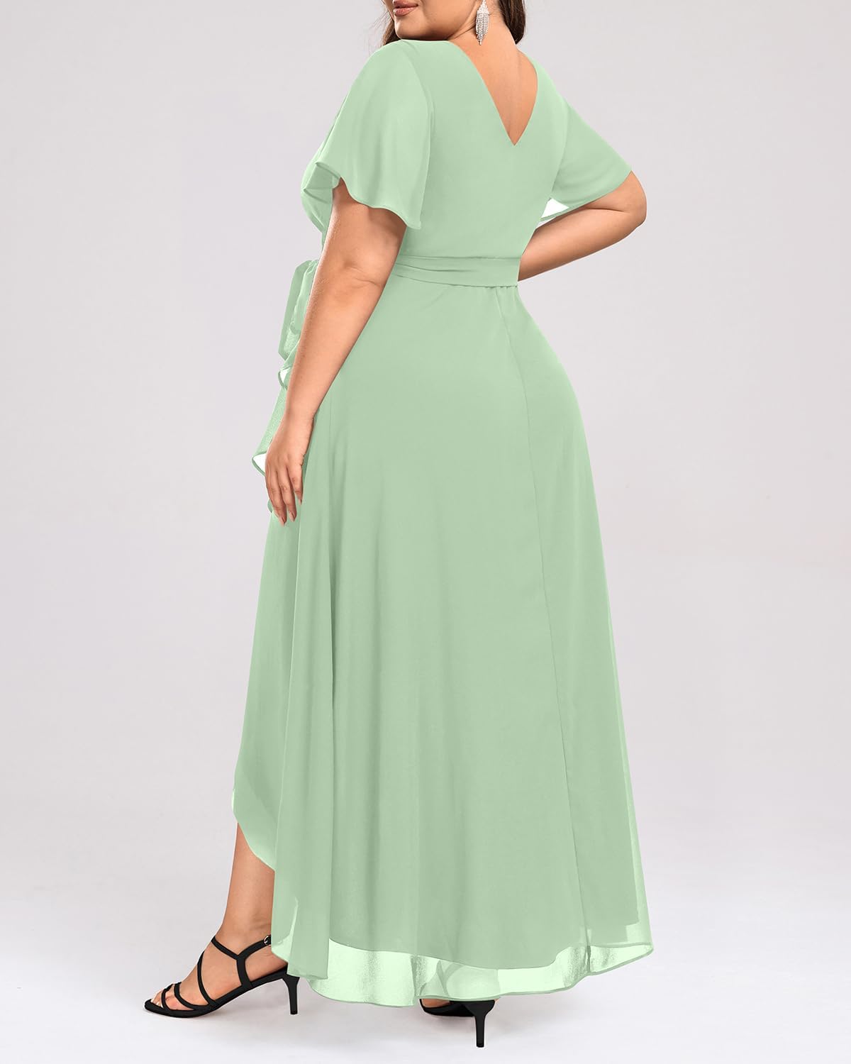 Womens Plus Size Long Dress Chiffon High Low Split Ruffle Evening Bridesmaid Wedding Guest Formal Maxi Dresses - Image 2