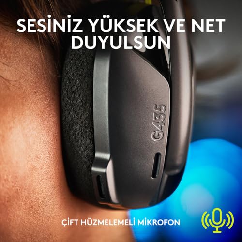 Logitech G435 LIGHTSPEED & Bluetooth Wireless Gaming Headset - Ultra Lightweight 165g over-ear headphones, built-in mics, 18h battery, compatible with Dolby Atmos, PC, PS4, PS5, Mobile - Black