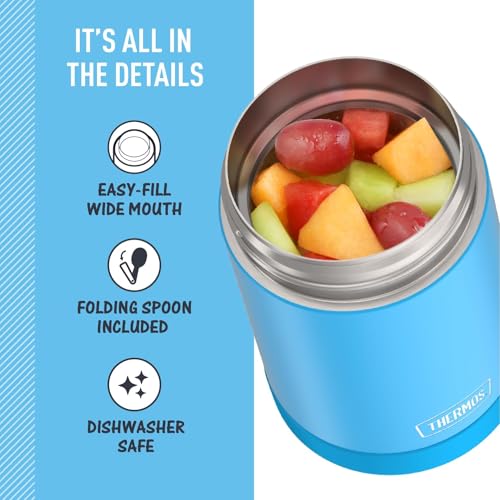 Image of THERMOS FUNTAINER Insulated Food Jar, 16 Ounce, Kid Friendly Food Jar with Foldable Spoon, Denim Blue