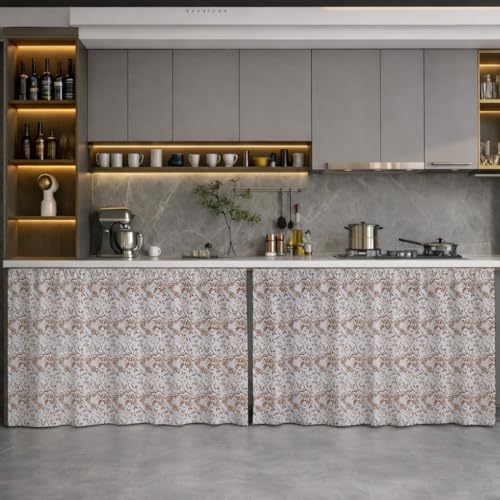 Image of LINENWALAS Under Sink Curtain for Kitchen - Pack of 2 | 150x70 cm Cotton Under-Sink Cover | Washable Storage-Hiding Curtain with Rod Pocket | Kitchen & Bathroom Cabinet Cover (Whispering Wings)